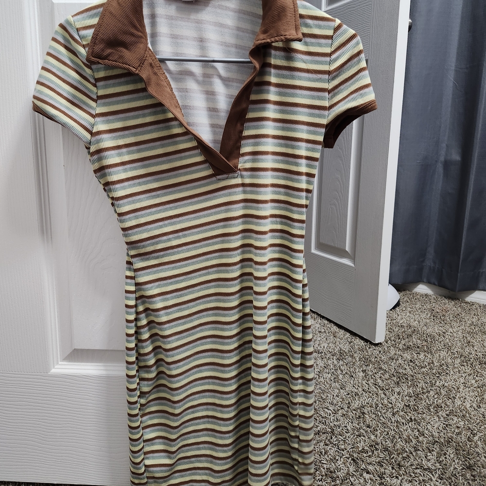 Striped Brown and Cream Polo Dress